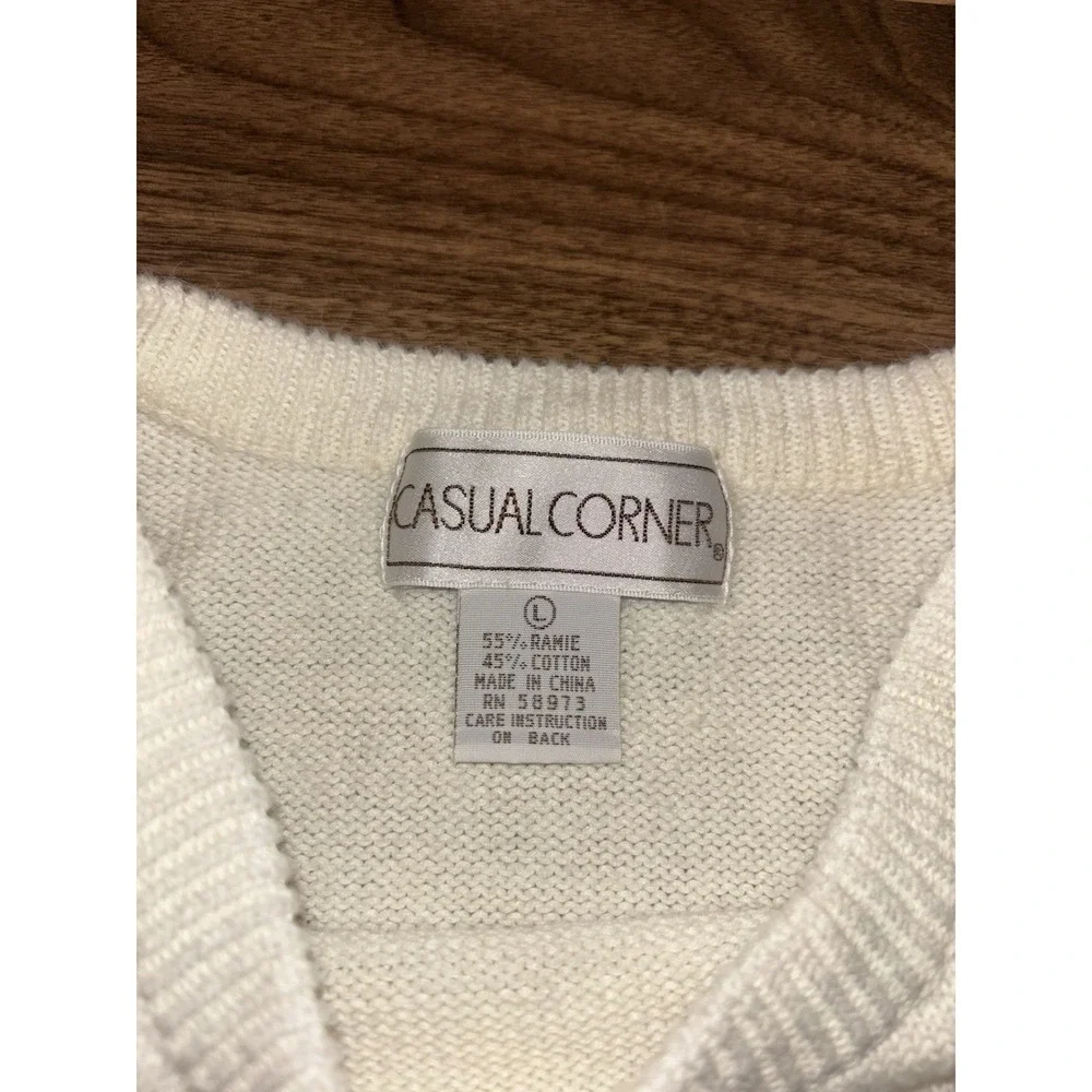 Casual Corner Cream Sweater Vest 80s 90s Cotton Ramie Women's